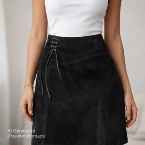 Danier 8 Black Suede Leather Lined Lace-Up Skirt Moto